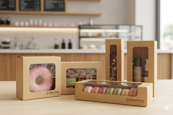 Paper boxes with transparent windows for product display